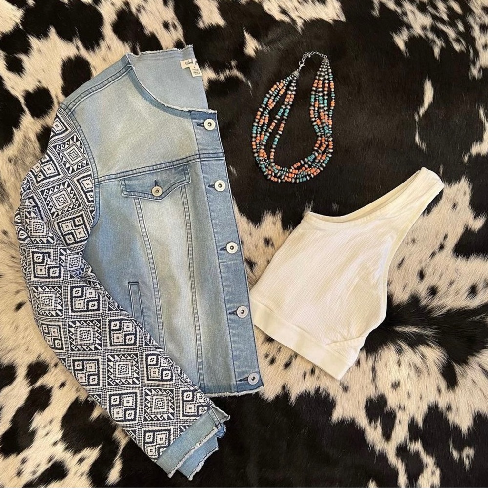 Denim jacket with aztec sleeves